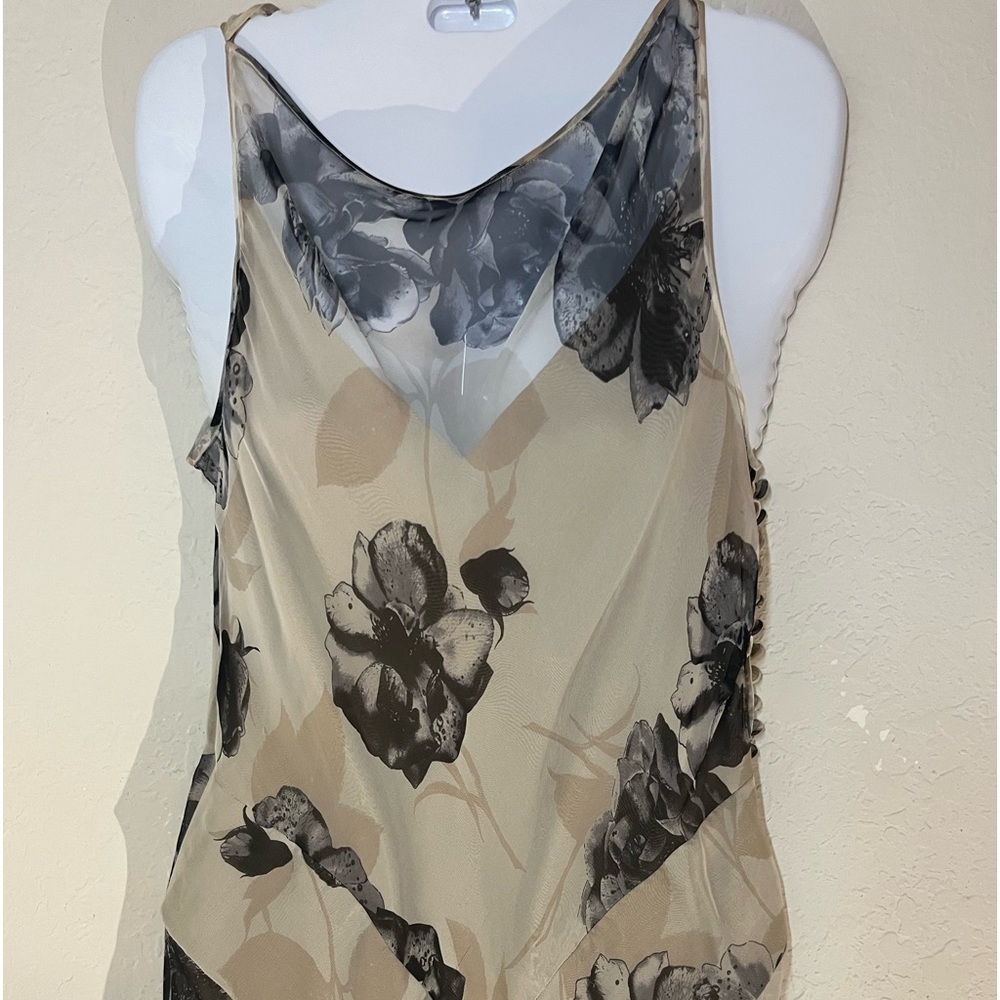 Carmen Marc Valvo Beige and Black Floral Slip Dress - Picture 1 of 8